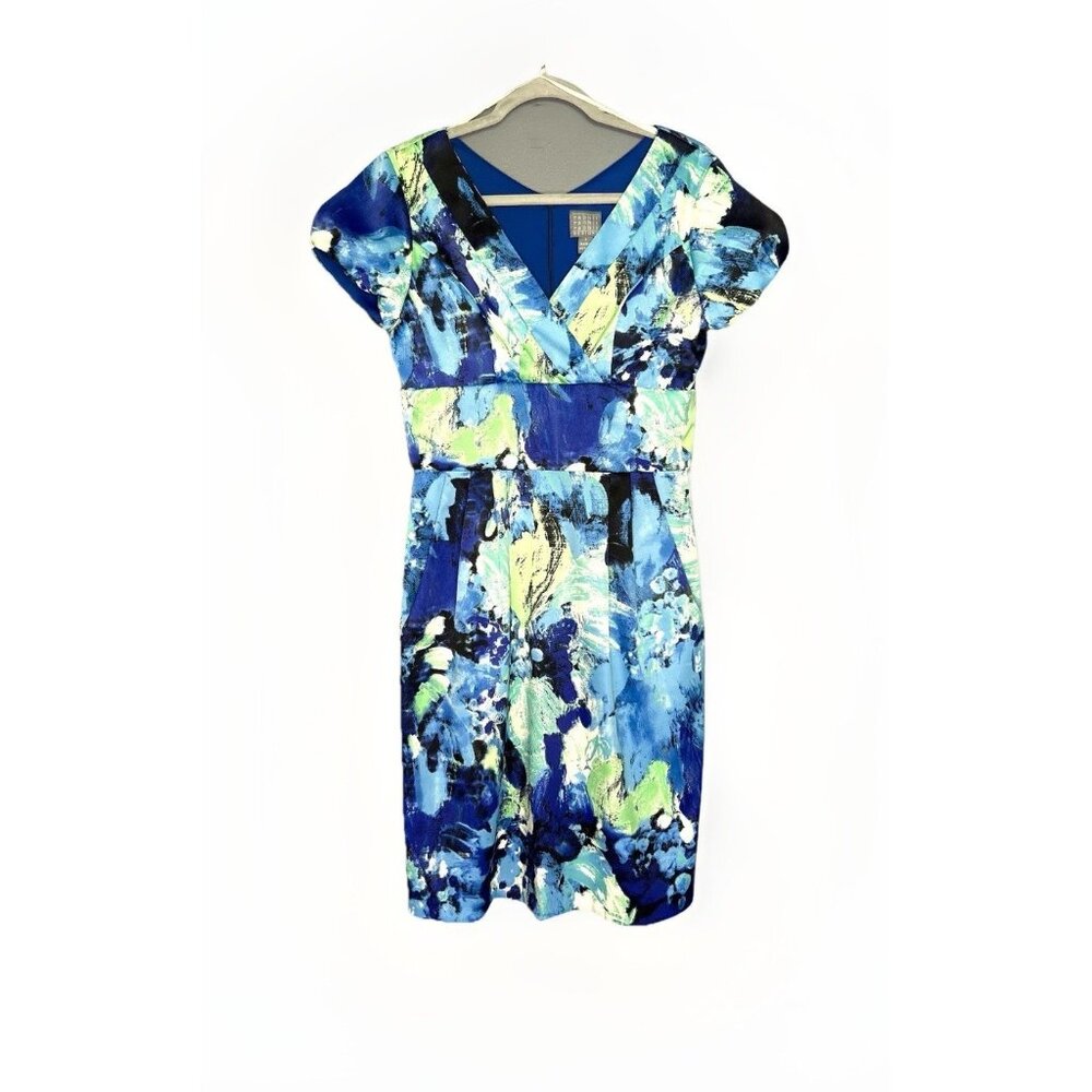 Rabbit Rabbit Rabbit Dress Womens 6 Blue Green Aqua Watercolor Print Art To Wear